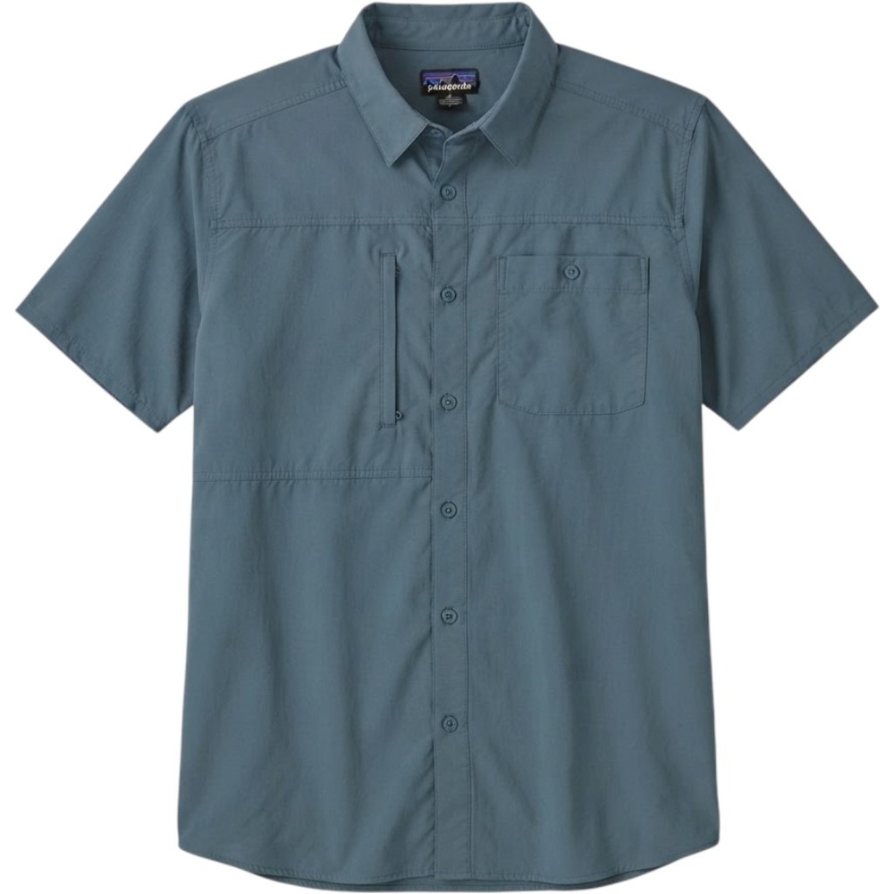 Patagonia Short Sleeve Button Down Mens Large Blue Gray Hiking Fishing Shirt